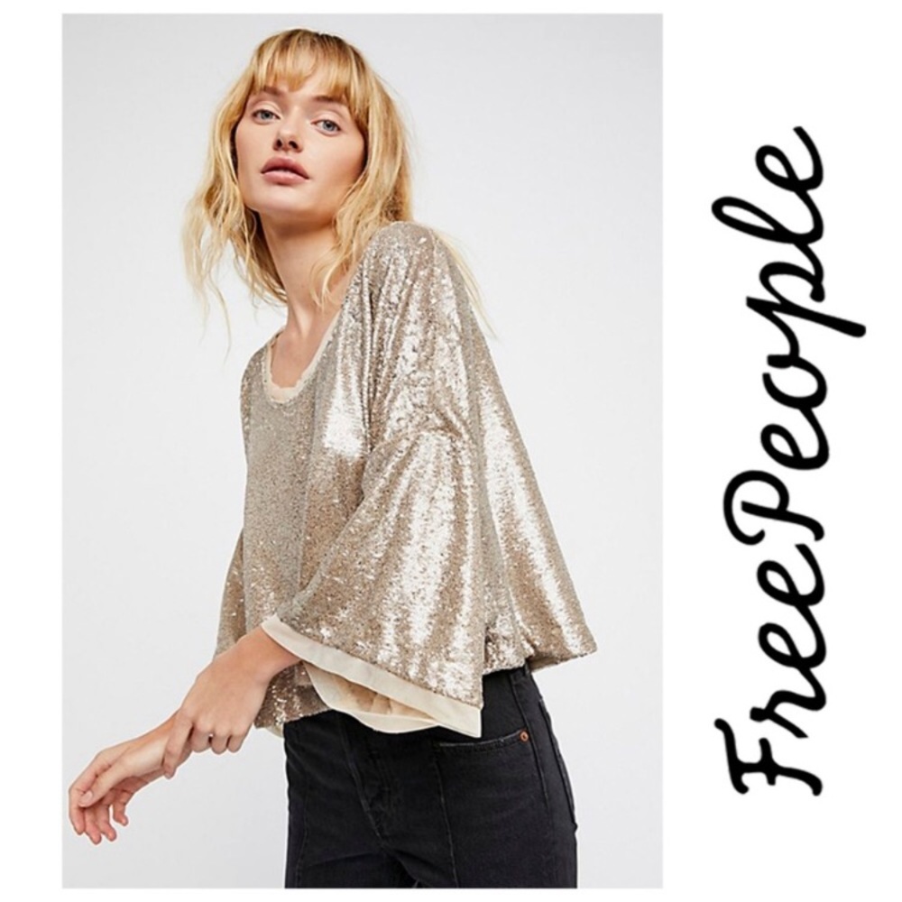 Free people gold sequin crop top